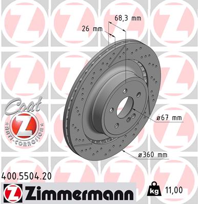 ZIMMERMANN Hátsó féktárcsa 400.5504.20_ZIM