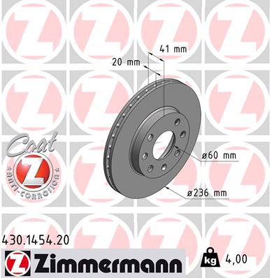 ZIMMERMANN Első féktárcsa 430.1454.20_ZIM