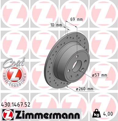 ZIMMERMANN Hátsó féktárcsa 430.1467.52_ZIM