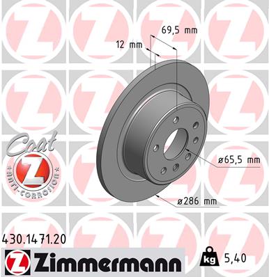 ZIMMERMANN Hátsó féktárcsa 430.1471.20_ZIM