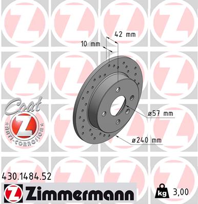 ZIMMERMANN Hátsó féktárcsa 430.1484.52_ZIM