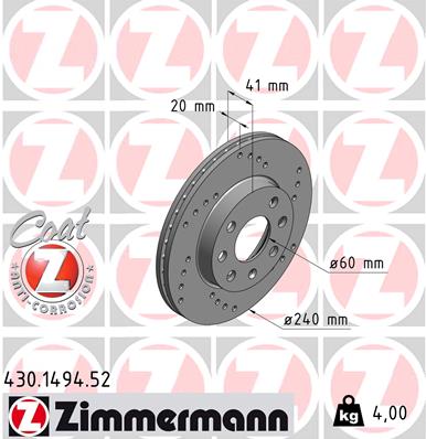 ZIMMERMANN Első féktárcsa 430.1494.52_ZIM