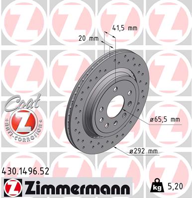 ZIMMERMANN Hátsó féktárcsa 430.1496.52_ZIM