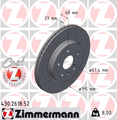 ZIMMERMANN Hátsó féktárcsa 430.2618.52_ZIM