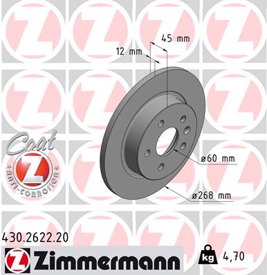 ZIMMERMANN Hátsó féktárcsa 430.2622.20_ZIM