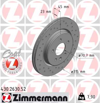 ZIMMERMANN Hátsó féktárcsa 430.2630.52_ZIM