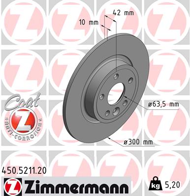 ZIMMERMANN Hátsó féktárcsa 450.5211.20_ZIM