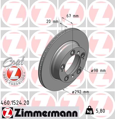 ZIMMERMANN Hátsó féktárcsa 460.1524.20_ZIM