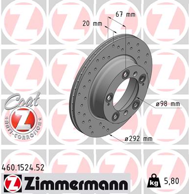 ZIMMERMANN Hátsó féktárcsa 460.1524.52_ZIM