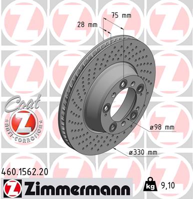 ZIMMERMANN Hátsó féktárcsa 460.1562.20_ZIM