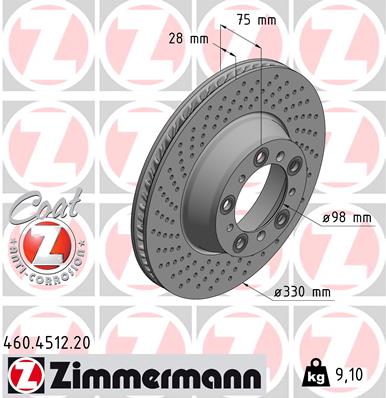 ZIMMERMANN Hátsó féktárcsa 460.4512.20_ZIM