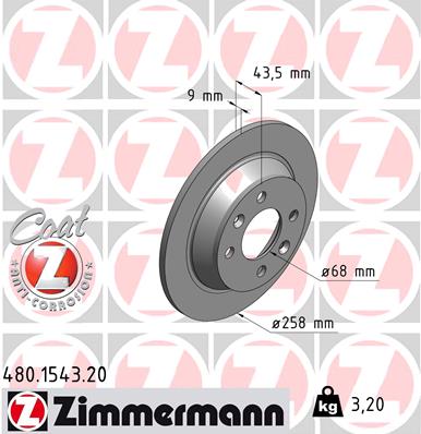 ZIMMERMANN Hátsó féktárcsa 480.1543.20_ZIM