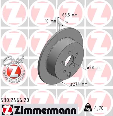 ZIMMERMANN Hátsó féktárcsa 530.2466.20_ZIM