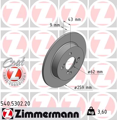 ZIMMERMANN Hátsó féktárcsa 540.5302.20_ZIM