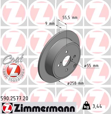 ZIMMERMANN Hátsó féktárcsa 590.2577.20_ZIM