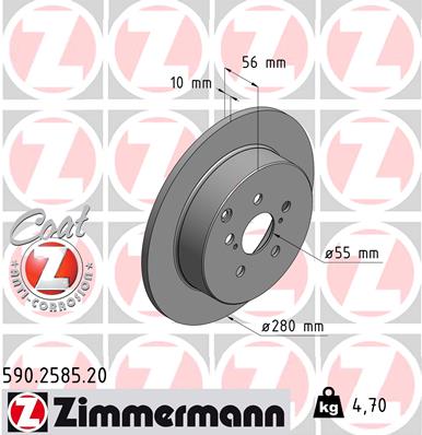 ZIMMERMANN Hátsó féktárcsa 590.2585.20_ZIM