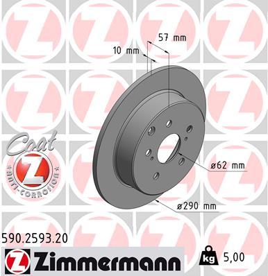 ZIMMERMANN Hátsó féktárcsa 590.2593.20_ZIM