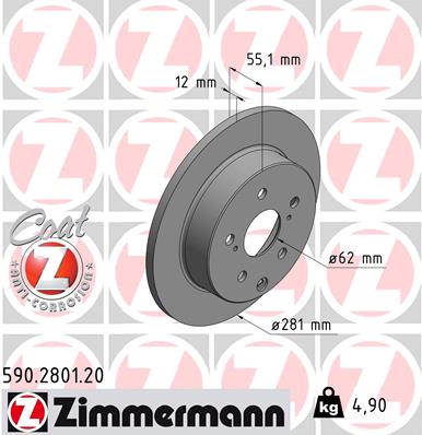 ZIMMERMANN Hátsó féktárcsa 590.2801.20_ZIM