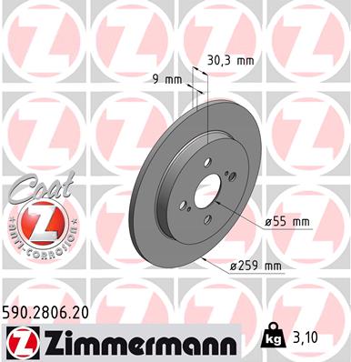 ZIMMERMANN Hátsó féktárcsa 590.2806.20_ZIM