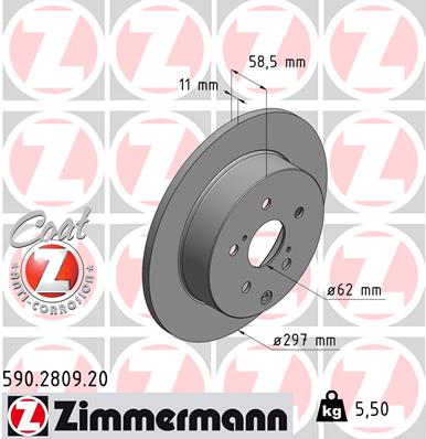 ZIMMERMANN Hátsó féktárcsa 590.2809.20_ZIM