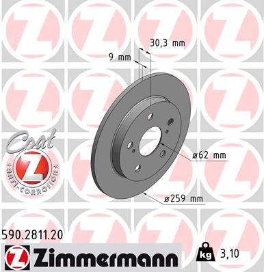 ZIMMERMANN Hátsó féktárcsa 590.2811.20_ZIM