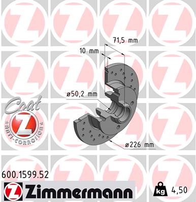 ZIMMERMANN Hátsó féktárcsa 600.1599.52_ZIM