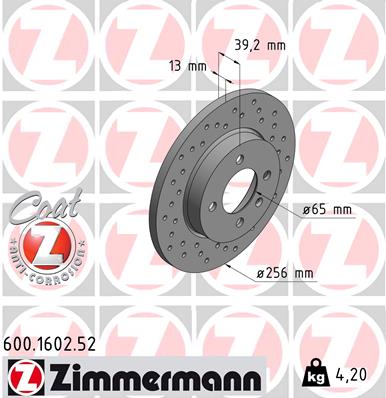 ZIMMERMANN Első féktárcsa 600.1602.52_ZIM