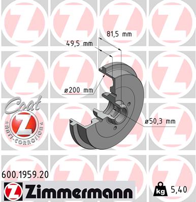 ZIMMERMANN Fékdob 600.1959.20_ZIM