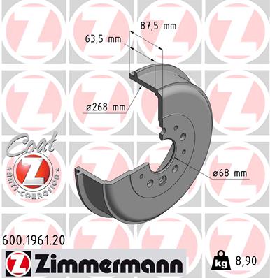 ZIMMERMANN Fékdob 600.1961.20_ZIM