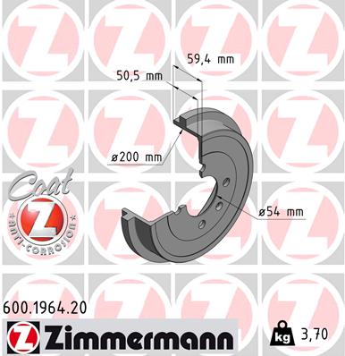 ZIMMERMANN Fékdob 600.1964.20_ZIM