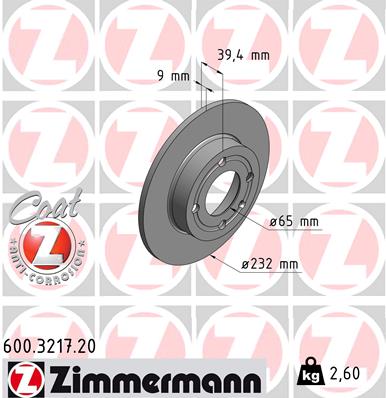 ZIMMERMANN Hátsó féktárcsa 600.3217.20_ZIM