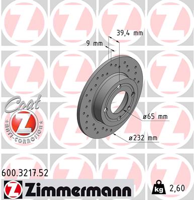 ZIMMERMANN Hátsó féktárcsa 600.3217.52_ZIM