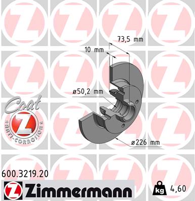 ZIMMERMANN Hátsó féktárcsa 600.3219.20_ZIM