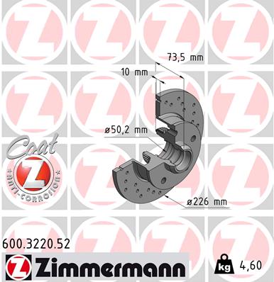 ZIMMERMANN Hátsó féktárcsa 600.3220.52_ZIM