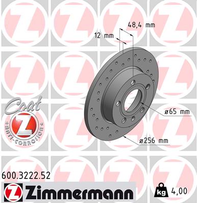 ZIMMERMANN Hátsó féktárcsa 600.3222.52_ZIM