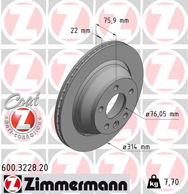 ZIMMERMANN Hátsó féktárcsa 600.3228.20_ZIM