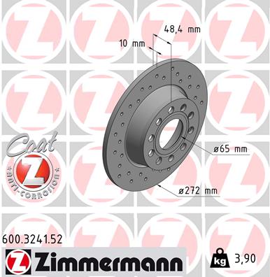 ZIMMERMANN Hátsó féktárcsa 600.3241.52_ZIM