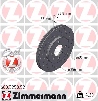 ZIMMERMANN Első féktárcsa 600.3250.52_ZIM