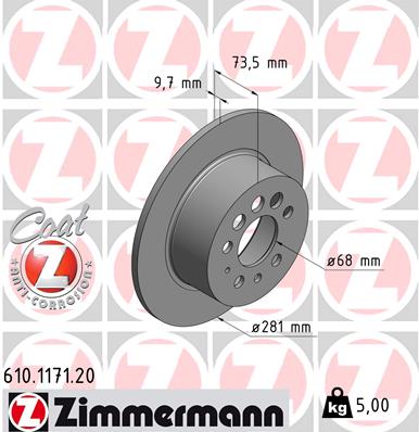 ZIMMERMANN Hátsó féktárcsa 610.1171.20_ZIM