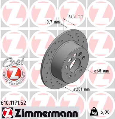 ZIMMERMANN 610.1171.52_ZIM Hátsó féktárcsa