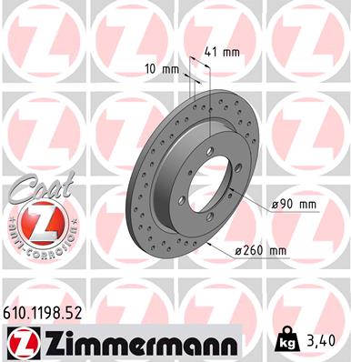 ZIMMERMANN Hátsó féktárcsa 610.1198.52_ZIM