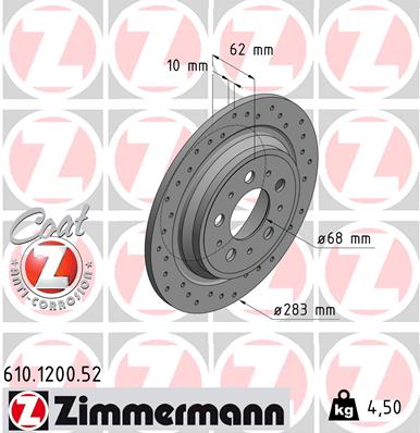 ZIMMERMANN Hátsó féktárcsa 610.1200.52_ZIM