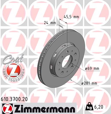 ZIMMERMANN Első féktárcsa 610.3700.20_ZIM