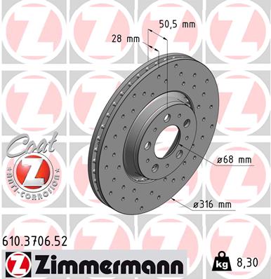 ZIMMERMANN Első féktárcsa 610.3706.52_ZIM