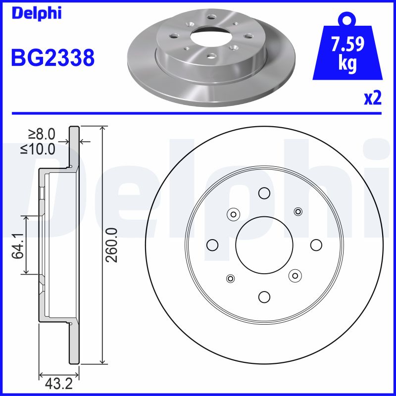 DELPHI Hátsó féktárcsa BG2338_DEL