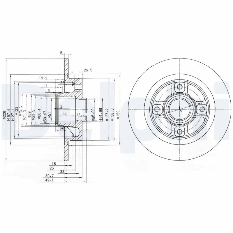 DELPHI Hátsó féktárcsa BG3570_DEL