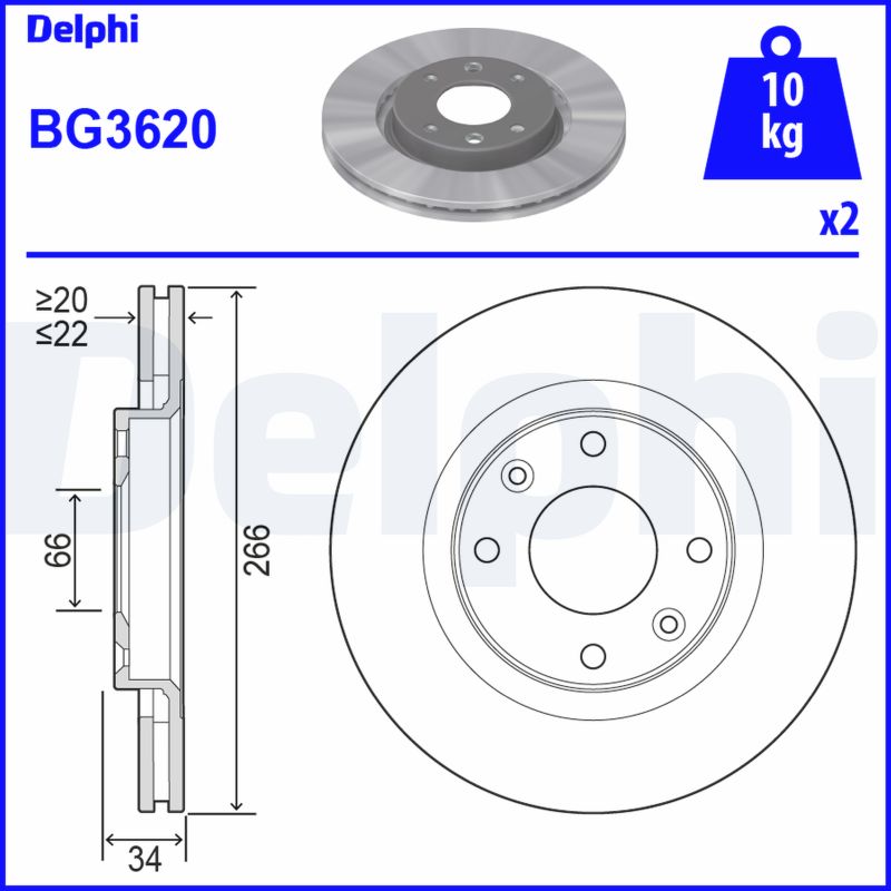 DELPHI Első féktárcsa BG3620_DEL