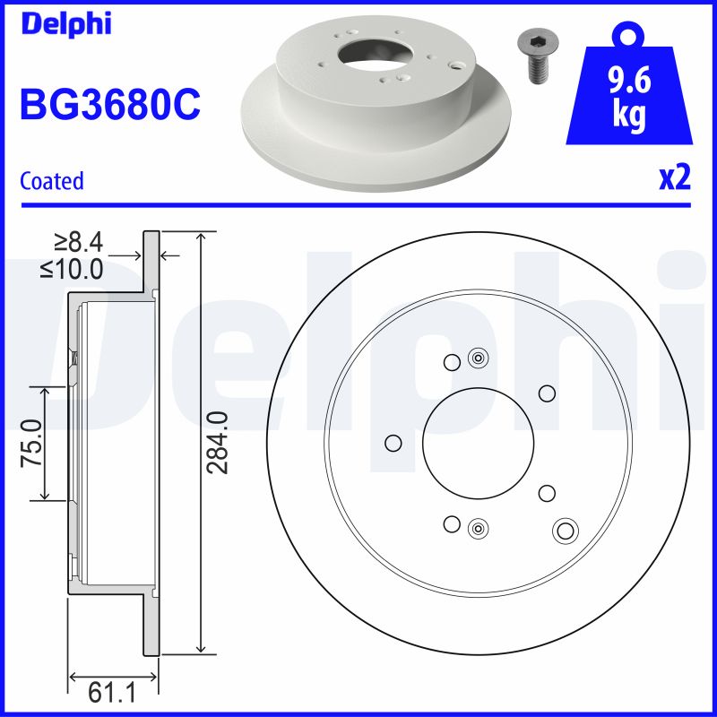 DELPHI Hátsó féktárcsa BG3680C_DEL