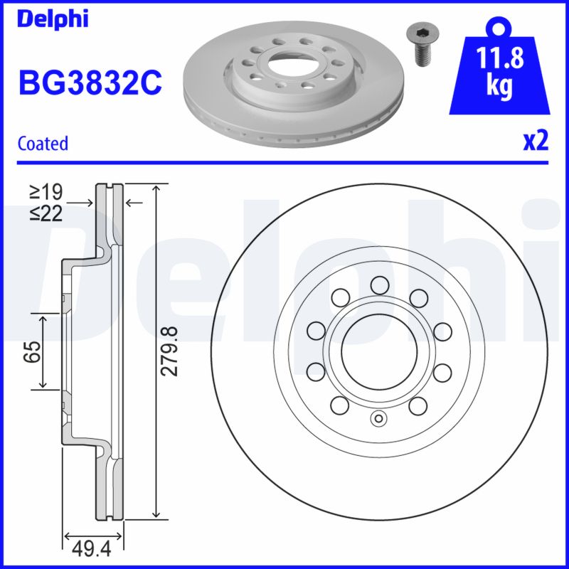 DELPHI Első féktárcsa BG3832C_DEL