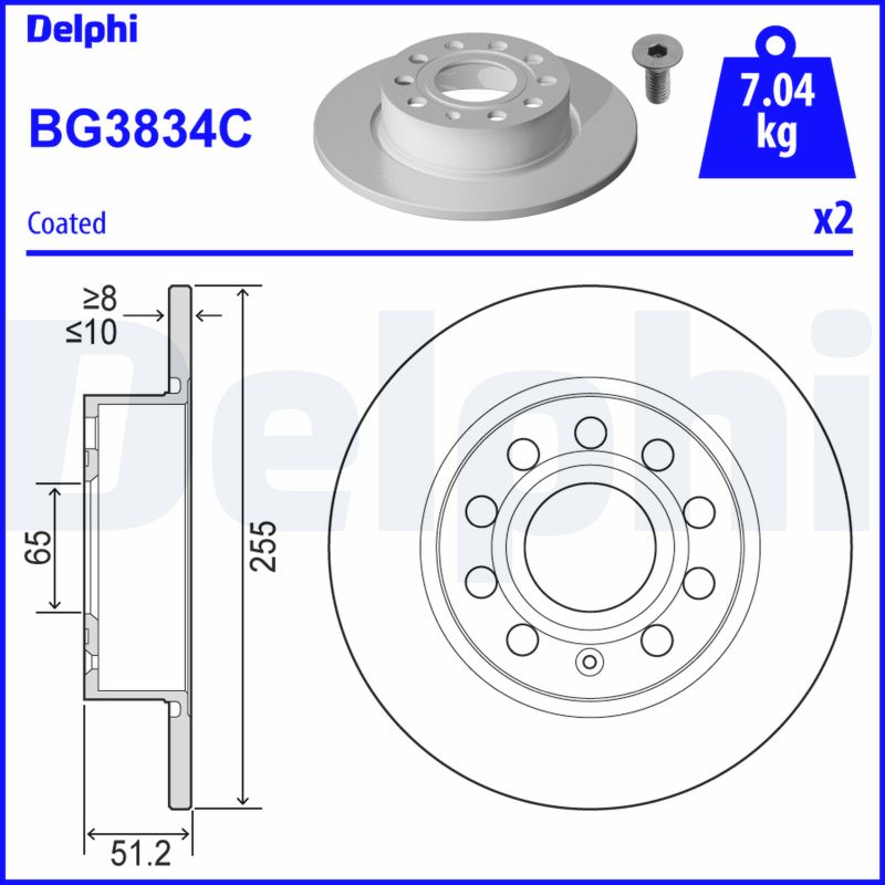 DELPHI Hátsó féktárcsa BG3834C_DEL